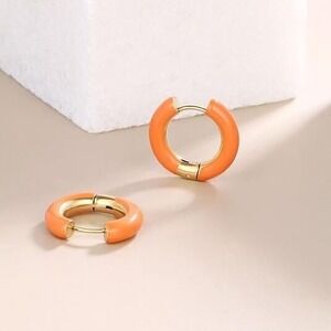 Enamel Hoop Earrings 18K‎ Gold Enamel Huggie Earrings Small Gold Earrings